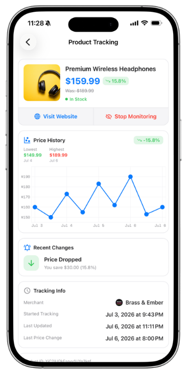 Watch a product. We tell you when the price drops.